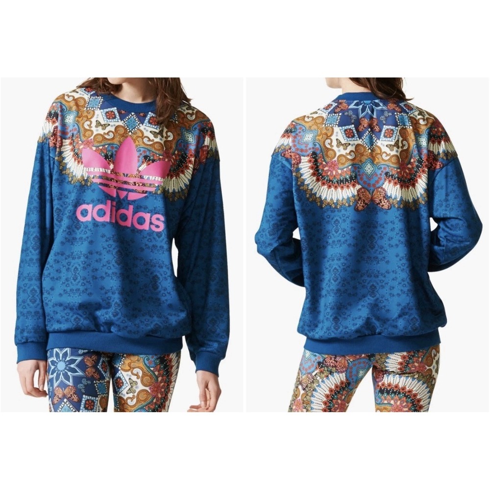 Adidas X Farm Rio Borbomix Butterfly Sweatshirt Women's Large Graphic Blue Pink